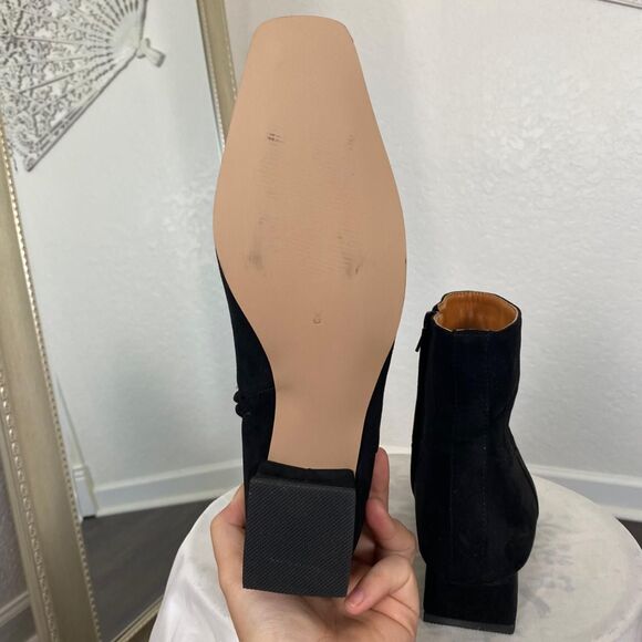Faux Suede Square Toe Minimalist Office Officesiren Work Black Ankle Boots US 8 - Picture 7 of 8
